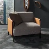 Distinguished Horm SC2 lounge chair with black painted tubular cage, Canaletto walnut details and supple tan leather armrests