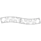 Curved banner with repeating concentric circles in gray lines against white, divided into three vertical sections with a modular appearance.