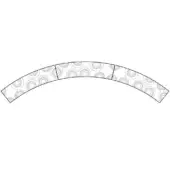 Modular desk system, grayscale concentric circles, curved rectangular segments with visible joints, minimalist contemporary design, white background.