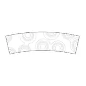 Repeating concentric circles pattern on a white rectangular label with curved edges, featuring gray lines in a minimalist geometric design.