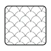 Square ottoman, black quilted pattern, repeating V-shapes on white background, textile sample, geometric design, upholstery texture.