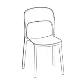 Gipsy chair line drawing, black minimalist design, rounded backrest with rectangular inset, tapered legs, modern seating.
