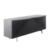 Tide Sideboard, light gray and black, features a rectangular form with textured wave-pattern drawers and tapered metallic legs.