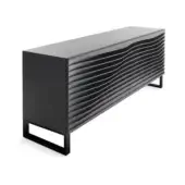Tide Sideboard, black lacquer and metal, rectangular form with six drawers and undulating horizontal grooves, minimalist handles.