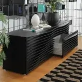 Distinguished Horm Tide dresser with a curved silhouette built in evenly-spaced MDF and a matte black finish