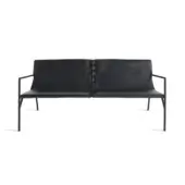 Distinguished Horm Tout Le Jour sofa built in Italy with a matte black metal frame and black synthetic cushions connected by laced detail