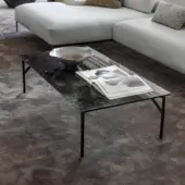 Exceptional Horm Tout Le Jour coffee table with black marble tabletop and thin black metal legs crafted in Italy