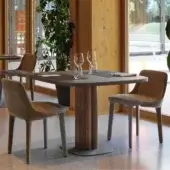 Elegant Horm Trafalgar table with Fenix top and wooden base featuring metallic inserts in a matte finish