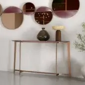 Exceptional Borzalino B Series console with reddish marble top and matte bronze-like galvanized metal base crafted in Italy