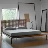 Distinguished Horm Twine bed crafted in solid wood with a warm brown tone and matte finish, showcasing an orthogonal slat headboard