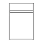 Wardrobe line drawing, black and white, rectangular form with single shelf and hanging rod, minimalist design, clean lines.