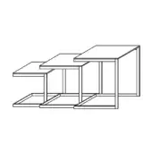 Nested tables black line drawing, geometric design, rectangular tabletops, minimalist style, white background, modern architectural form.