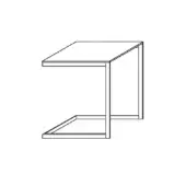 Minimalist side table, black metal, rectangular top with angular cantilevered frame against a white backdrop.