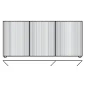 Solar panel array, gray photovoltaic cells, rectangular grid pattern with black frame and angled legs against a white background.