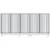 Sideboard, gray ribbed wood, horizontal panel design with angled legs and diagrammatic base illustration on white background.