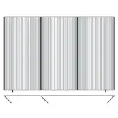 Vertical striated gray lines in four columns, divided by black lines, with outward-pointing arrows below a horizontal black line.
