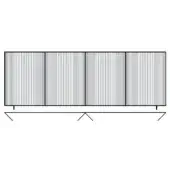 Striped pattern graphic with five rectangular sections divided by black lines, white background, and horizontal scale below with angled brackets.