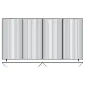 Vertical parallel lines graphic with striated texture, black and white color scheme, and chevron markers along the bottom border.
