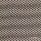 Geometric fabric sample with a repeating circular pattern in latte and dusty blue, woven texture with visible linear threads.