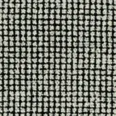 Textile sample with repeating circular pattern in off-white and dark gray, featuring looped texture and dense woven structure.