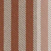 Woven fabric texture, beige, brown, and orange diagonal weave, vertical stripes, “Voulez Vous” Dedal Tabacco by miniforms, dense linear pattern.