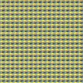 Leaf pattern yellow blue gray horizontal rows staggered arrangement dense geometric textile design surface covering consistent repeat.