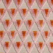 Coral pink looped-pile textile with repeating inverted triangle geometric pattern on a light beige background, Dedal fabrics.