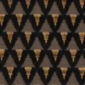 Geometric textile pattern, dark gray and gold-brown triangles, light gray stripes, woven texture, diamond grid, Miniforms "G" collection.