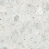 Palladio Doge marble texture sample, white cement base with irregular light gray marble fragments, dense matte finish.