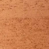 Terracotta clay texture displaying a reddish-brown, porous surface with granular particles and horizontal striations in a matte finish.