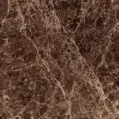 Emperador porcelain stoneware texture, dark brown with cream veining, irregular branching pattern, smooth polished surface, miniforms collection.