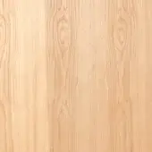 Flamed oak wood texture with warm beige tones, vertical grain, rippling effect, and circular knots; matte finish for furniture design.