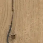 Vintage oak wood texture, light beige tone, linear grain with knots and a dark diagonal fissure, matte finish.