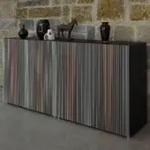 Distinguished Horm Carlos sideboard with vertical white laminate inserts and thermo-treated oak veneer, finished in glossy lacquer