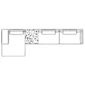 Sectional sofa line drawing, gray patterned fabric, corner configuration, low profile, square cushions, modern modular design, white background.
