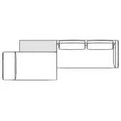 Sectional sofa line drawing, black and white, rectangular and cylindrical forms connected at a right angle with two back cushions.