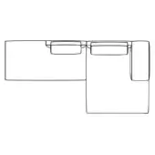 Sectional sofa line drawing, black and white, L-shape configuration with rectangular and rounded modules, minimalist modern design schematic.