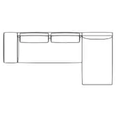 Sectional sofa line drawing, black and white, minimalist design with rectangular cushions and a right-angle corner piece.