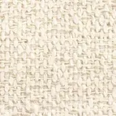 Creamy off-white woven fabric texture with irregular, thick vertical strands and a tight horizontal grid, displaying a matte finish and printed text.