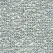 Woven fabric texture, pale blue-gray and off-white, heathered plain weave with nubby fibers and printed label “frag > fabric > cat. a > 41 teti”.