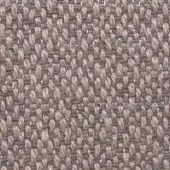 Woven fabric texture in muted taupe with heathered effect and cream threads, displaying a compact weave and printed fabric identification.