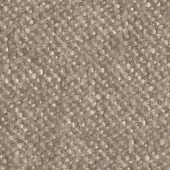 Taupe speckled fabric sample with raised circular texture, beige accents, woven construction, and product label reading “frag > fabric > cat. b > 43 eris.”
