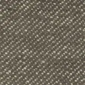 Woven fabric sample, dark brown and beige, features a dense circular node pattern with visible product code text.