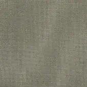 Woven fabric texture in muted gray-beige with dark gray threads, displaying a granular pattern and white label with product details.