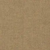 Rewool 55 fabric sample, golden-brown heathered texture, with charcoal gray threads and a plain weave; label reads “frag > fabric > cat. plus > 55”.