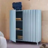 Distinguished Miniforms Containerup bar cabinet in light blue lacquered wood with vertically ribbed doors