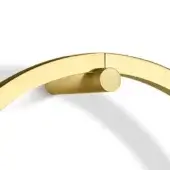 Gold anodized hanger, circular form, brushed metal finish, minimalist design with cylindrical hook against a white backdrop.