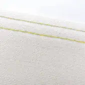 Off-white cotton or linen fabric with two parallel lines of colza yellow stitching, exhibiting a subtle weave and matte texture against a white background.