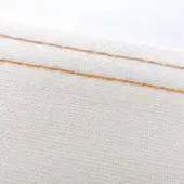 White fabric texture with two parallel lines of ral2008 bright red-orange stitching, displaying a tight plain weave and diffused lighting.