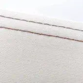 White canvas fabric with diagonal ral8011 nut brown double stitching, displaying a tight weave and subtle fiber texture.